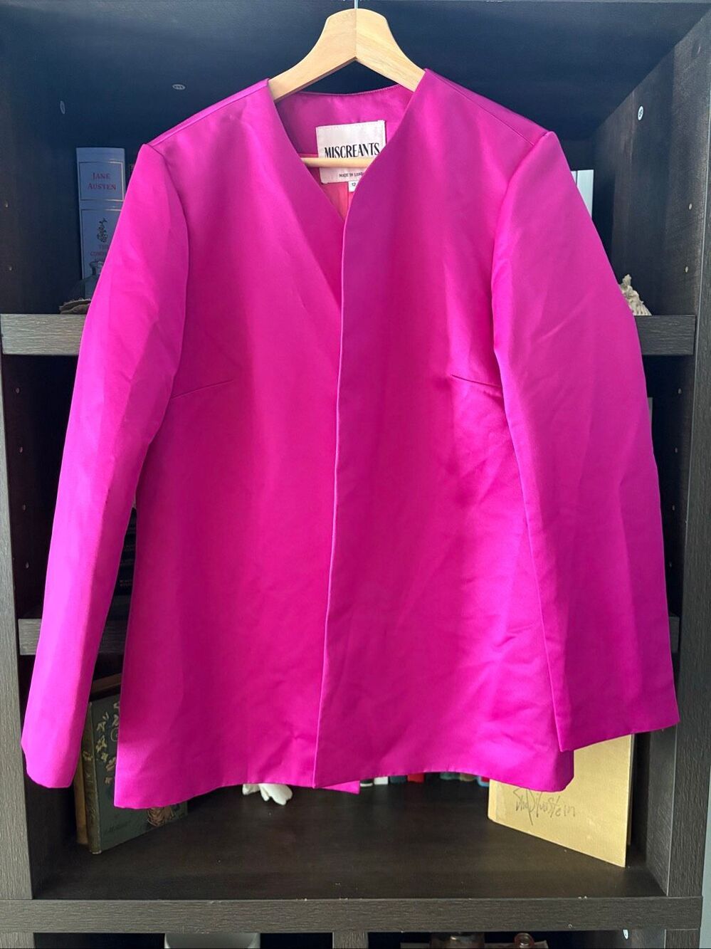 Nwot Miscreants London X Revolve Magenta Satin Blazer Jacket Size Uk 12 Us 8